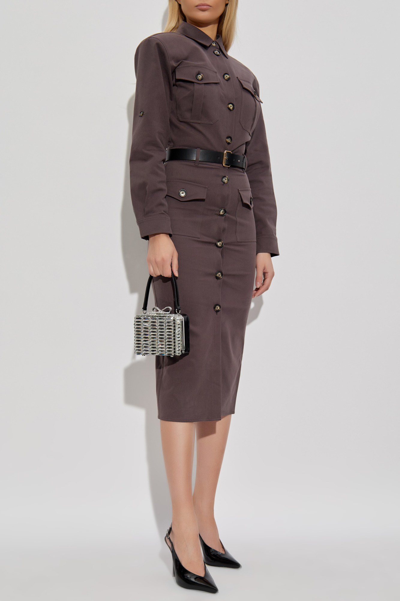 ワンピース SELF-PORTRAIT Woman Dress Brown PF25098MBR BROWN Brown Lace Insert Midi Dress – self-portrait-US
